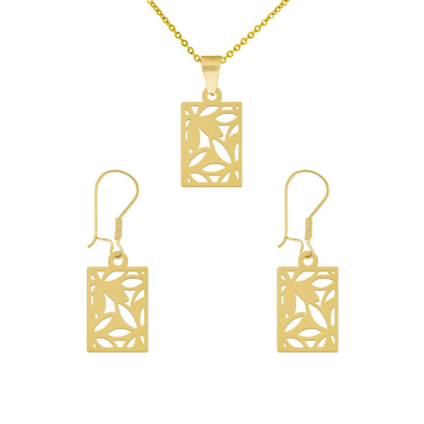 خرید و قیمت نیم ست طلا 18 عیار زنانه طلای کامک مدل مستطیل طرح برگ