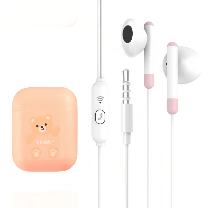 خرید و قیمت هندزفری کیکی مدل Bear به همراه کیف هندزفری