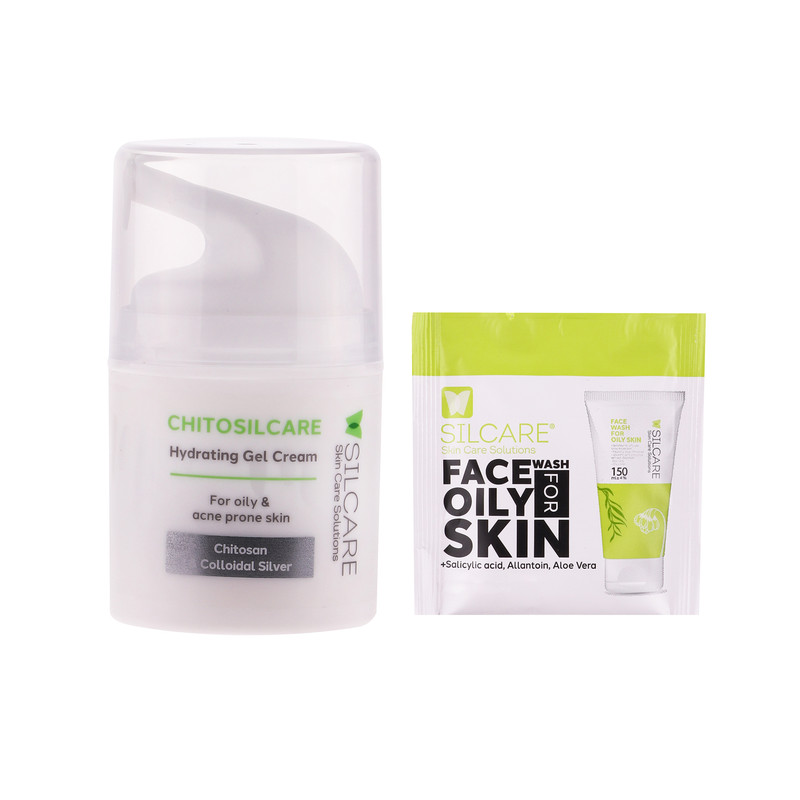 کرم ژل سیلکِر مدل Chitosil حجم 50 میلی لیتر به همراه مایع شستشو صورت مناسب برای پوست چرب و آکنه ای