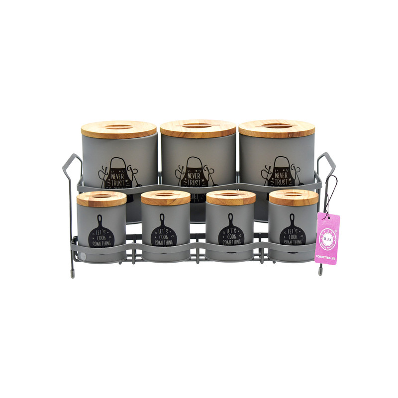 ست جای ادویه 8 پارچه بی.وی.کی مدل درب چوب T کد 863215