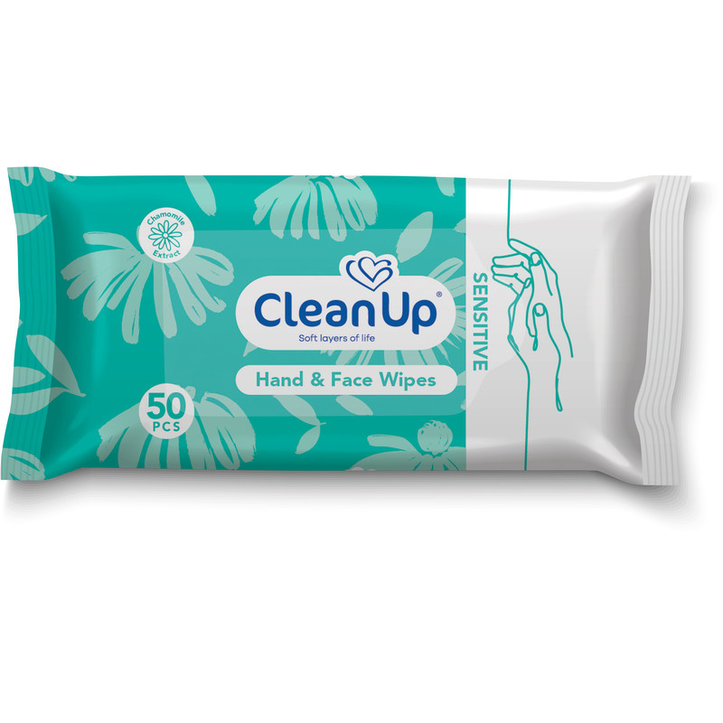 دستمال مرطوب پاک کننده دست و صورت کلين آپ مدل Sensitive بسته 50 عددي