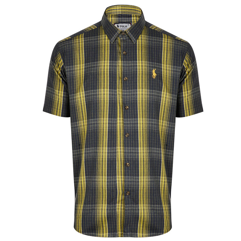 خرید و قیمت پیراهن آستین کوتاه مردانه مدل 329003010 نخ پنبه چهارخانه رنگ زرد