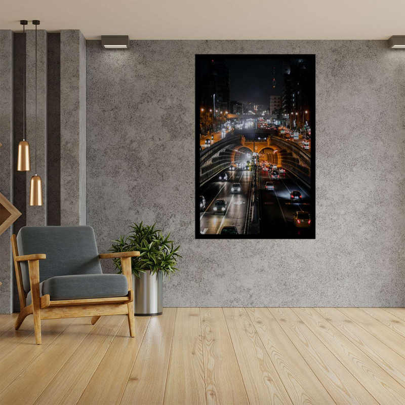 خرید و قیمت تابلو نوری بکلیت مدل B-bu2637 طرح منظره شهر تهران تونل توحید