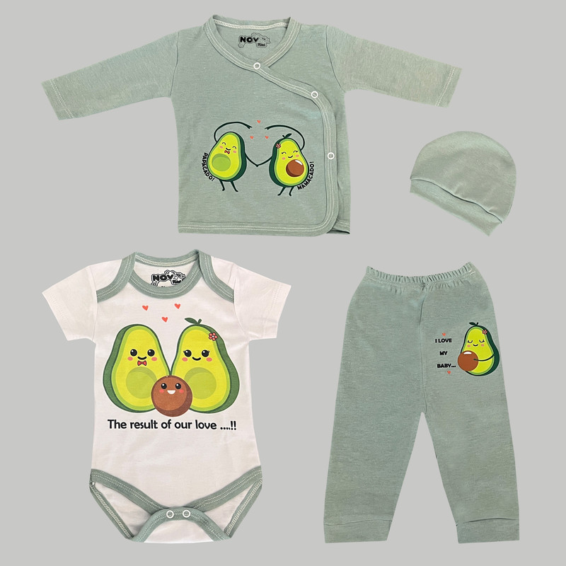 ست 4 تکه لباس نوزادی مدل آووکادو