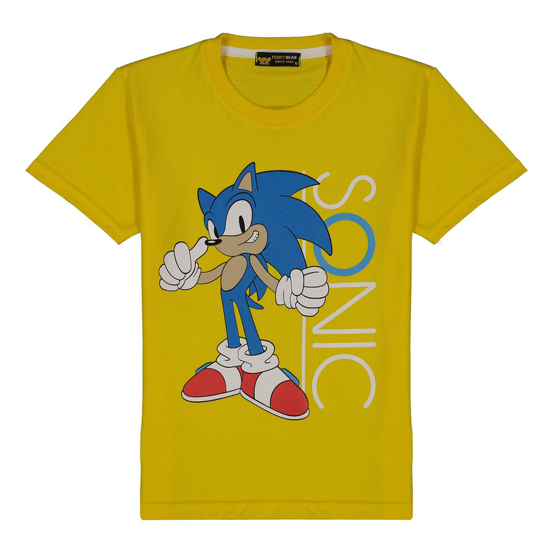 خرید و قیمت تی شرت آستین کوتاه پسرانه خرس کوچولو مدل سونیک رنگ زرد