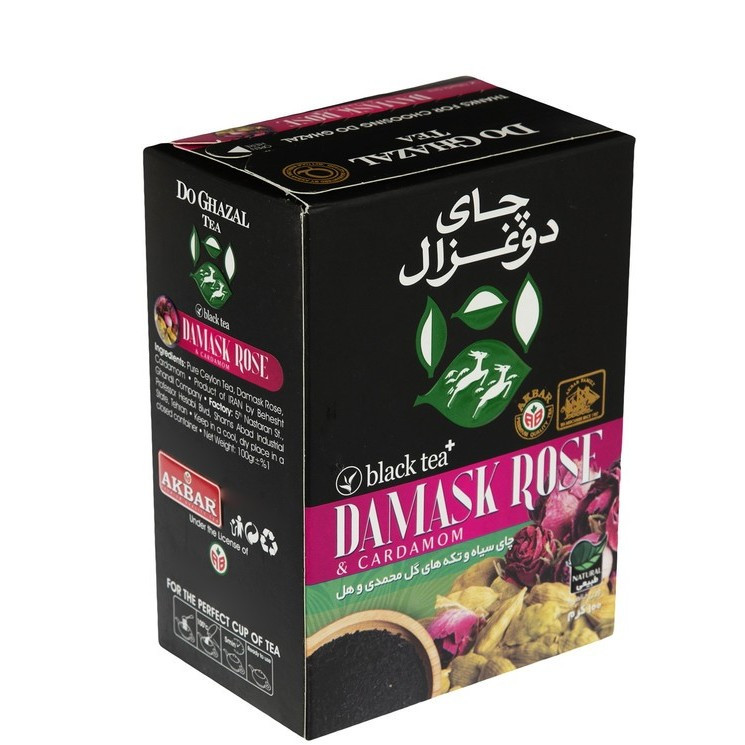 چای سیاه و تکه های گل محمدی و هل دوغزال - 100 گرم