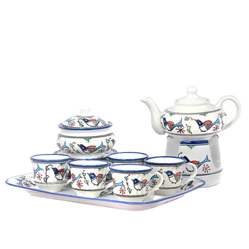 خرید و قیمت سرویس چای خوری سرامیکی 16پارچه طرح گل و مرغی میبد