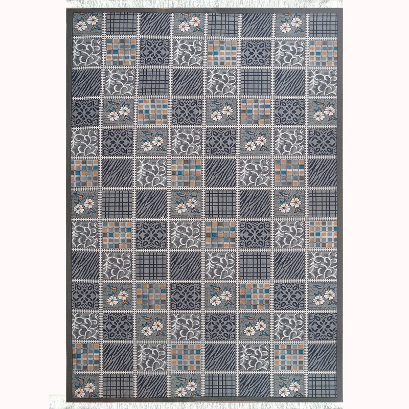 خرید و قیمت گلیم ماشینی ستاره طلایی ملت مدل خشتی زمینه طوسی