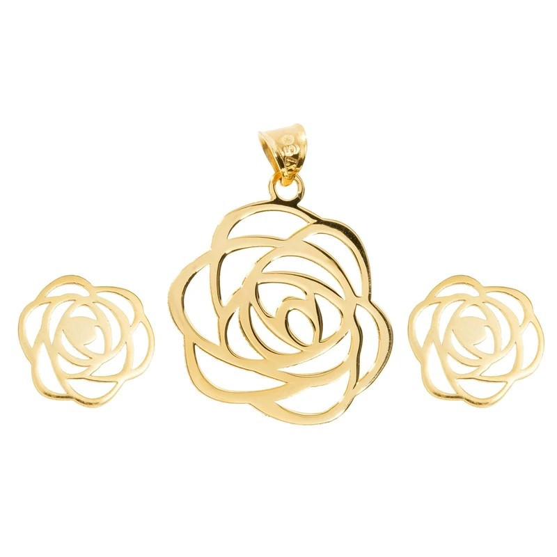 خرید و قیمت نیم ست طلا 18 عیار زنانه نیکان گلد مدل گل پیچ پیچی