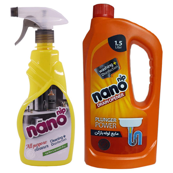 خرید و قیمت مایع لوله باز کن نانو نیپ مدل پاورفول حجم 1500 میلی لیتر به همراه اسپری پاک کننده سطوح چندمنظوره نانونیپ مدل چربی و لکه زدا حجم 500 میلی لیتر