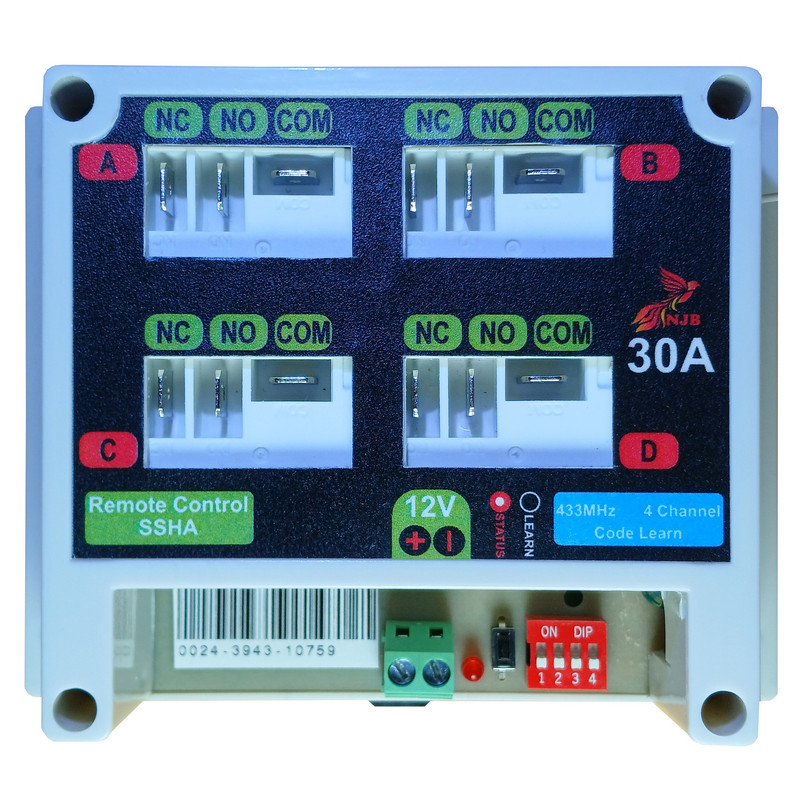 خرید و قیمت گیرنده و ریموت درب بازکن و کنترل جریان ان جی بی چهار کانال مدل SSHA_30A_4CH