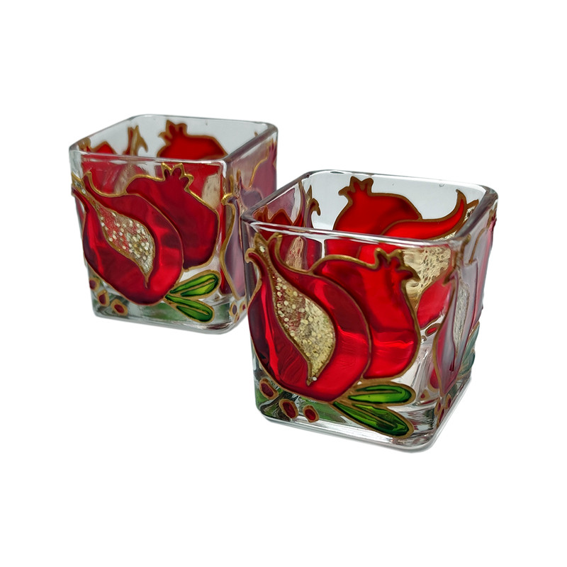 جاشمعی شیشه ای ویترای طرح انار مجموعه دو عددی