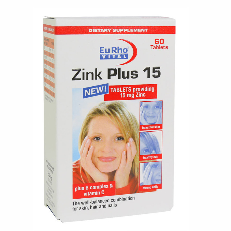 قرص زینک پلاس یوروویتال 15 میلی گرم بسته 60 عددی