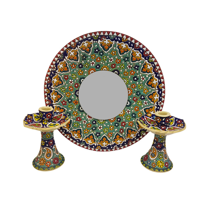 ست 3 تکه آینه و شمعدان میناکاری کد 3