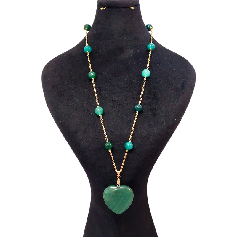 گردنبند زنانه مدل قلب سنگ یشم