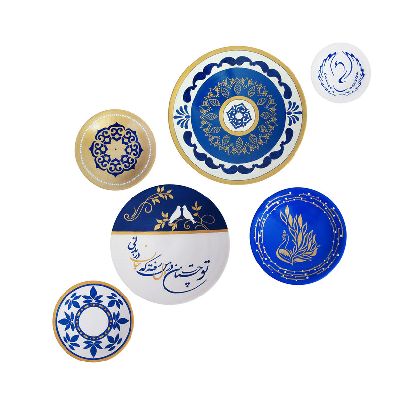 بشقاب دیوارکوب سفالی طرح هندسی کد S 039 مجموعه 6 عددی