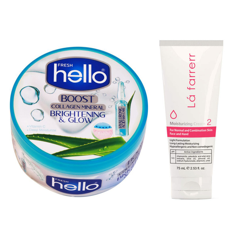 کرم مرطوب کننده لافارر کد 2 حجم 75 میلی لیتر به همراه کرم مرطوب کننده هلو فرش مدل آلوئه ورا حجم 240 میلی لیتر