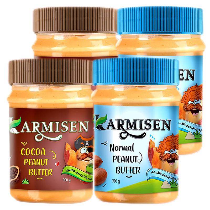 کره بادام زمینی کاکائویی و رژيمي بدون شكر کارمیسن - 300 گرم مجموعه 4 عددی