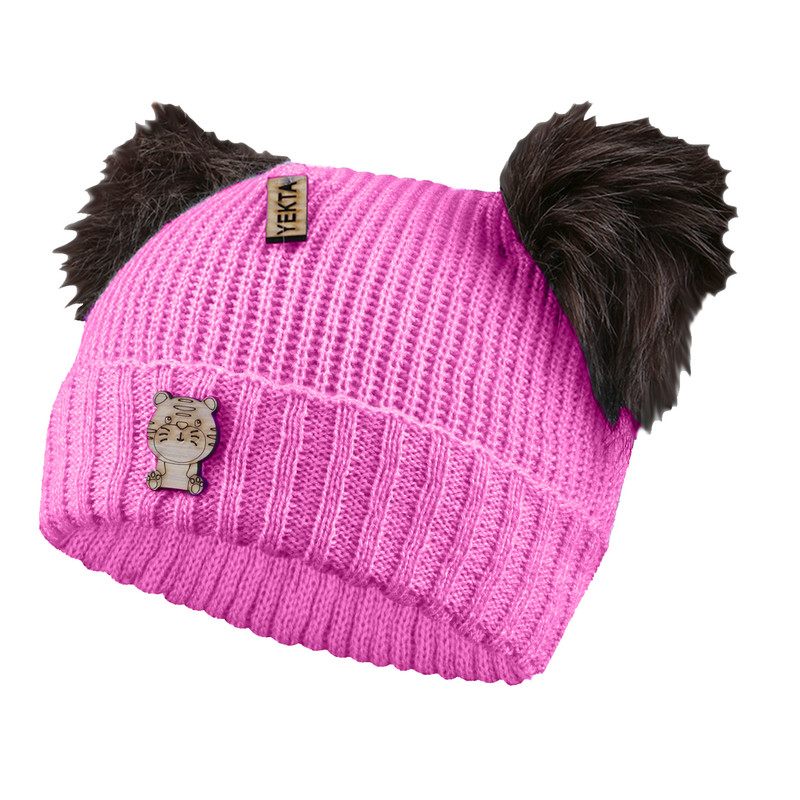 کلاه بافتنی بچگانه مدل پوم پوم رنگ صورتی