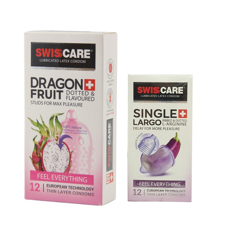 کاندوم سوئیس کر مدل DRAGON FRUIT بسته 12 عددی به همراه کاندوم سوئیس کر مدل LARGO بسته 12 عددی