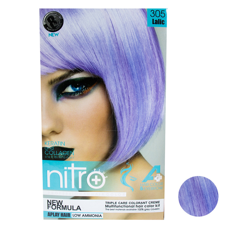 خرید و قیمت کیت رنگ مو و ابرو نیترو پلاس شماره 305 حجم 100 میلی لیتر رنگ لایک یاسی