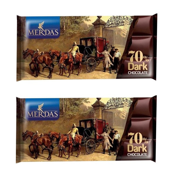 شکلات تلخ 70 درصد مرداس - 70 گرم بسته 2 عددی