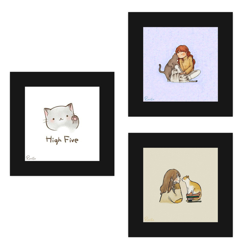 تابلو راویتا مدل گربه و دختر مجموعه 3 عددی