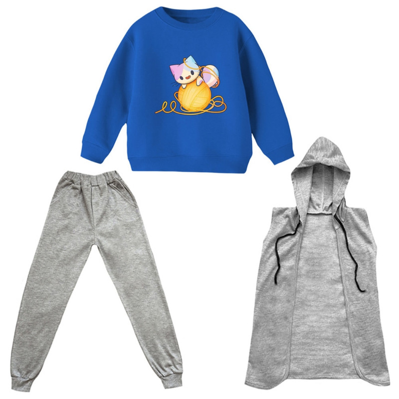 ست 3 تکه لباس دخترانه مدل گربه کد ۲۰ رنگ آبی