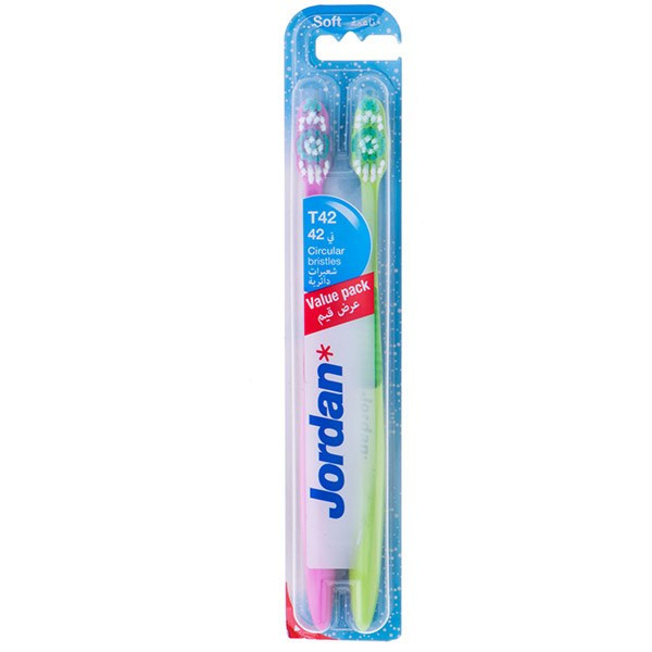 خرید و قیمت مسواک جردن مدل T42 1+1 با برس نرم