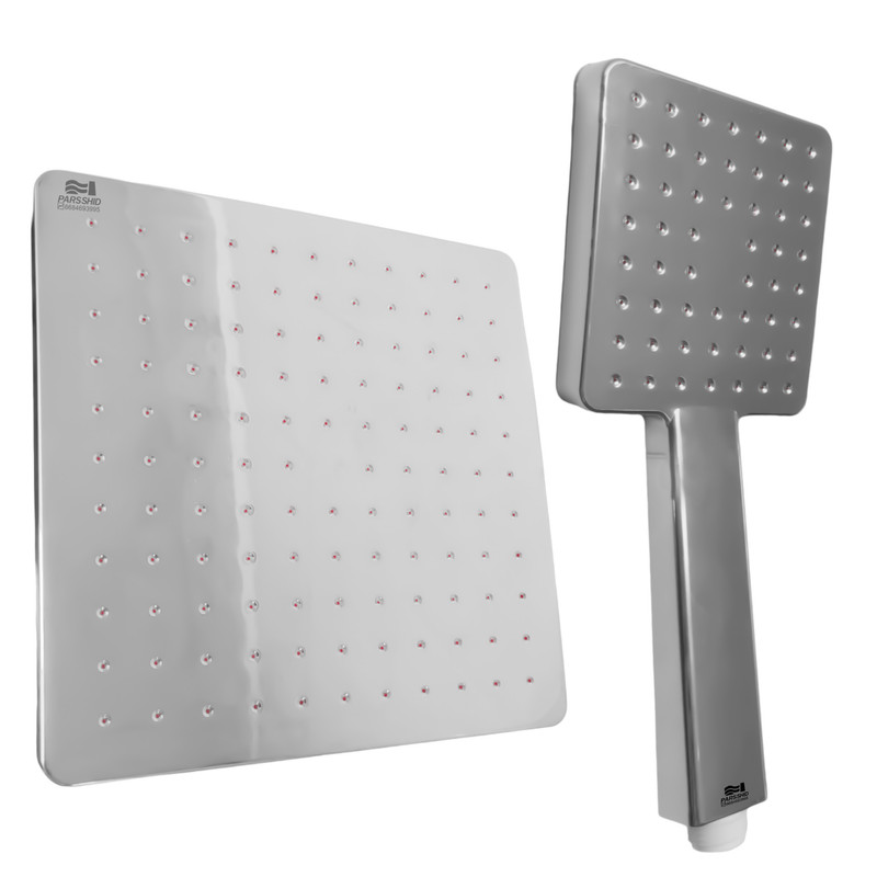 سردوش حمام شیرآلات بهداشتی پارس شید فاتح مدل مربع رسوب گیر اتومات کد c3 مجموعه 2 عددی