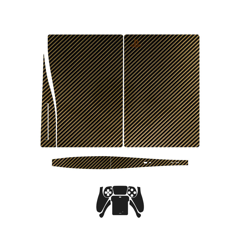 برچسب کنسول و دسته بازی PS5 ماهوت مدل Glossy_Brown_Carbon _Matte_Black