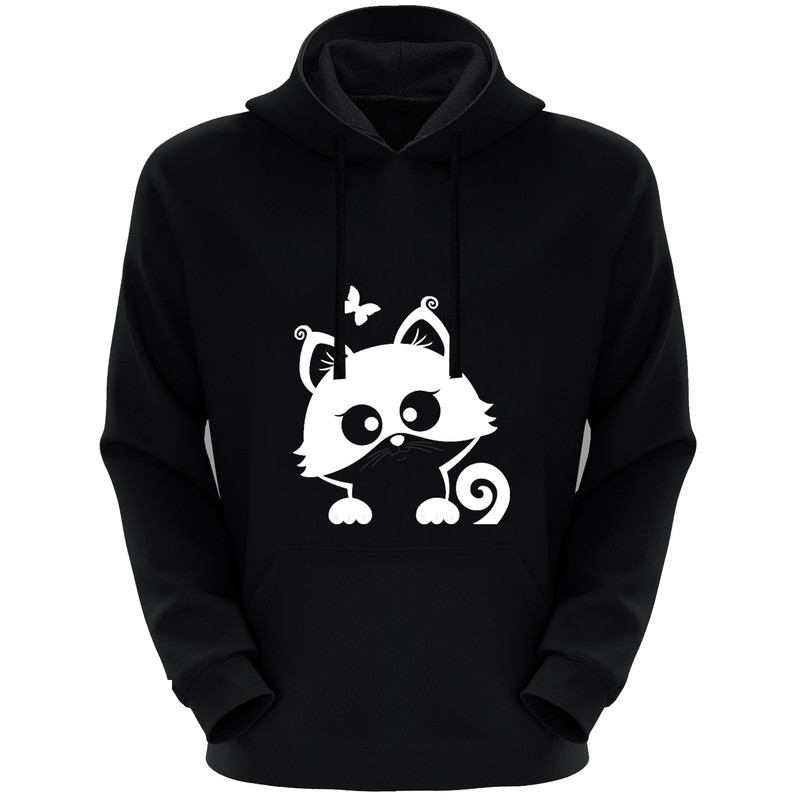 هودی زنانه طرح گربه کد F01 رنگ مشکی