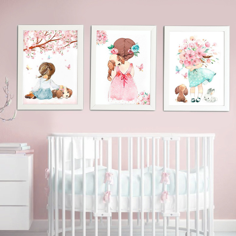 خرید و قیمت تابلو کودک مدل دختر بهاری مجموعه 3 عددی
