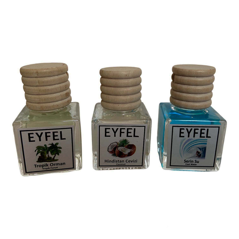 خوشبوکننده هوا خودرو ایفل مدل جنگل استوایی و نارگیل و کول واتر کد Tropic Forest-Coconut-Cool Waterحجم 10 میلی لیتر بسته 3 عددی