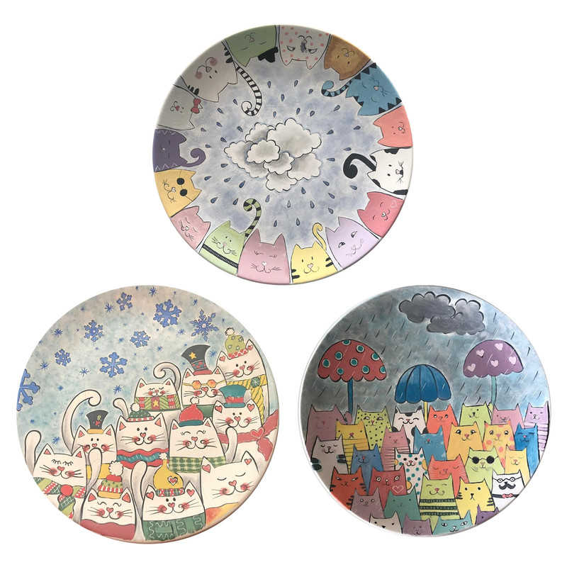 بشقاب دیوارکوب سفالی طرح گربه ها کد 064 مجموعه 3 عددی