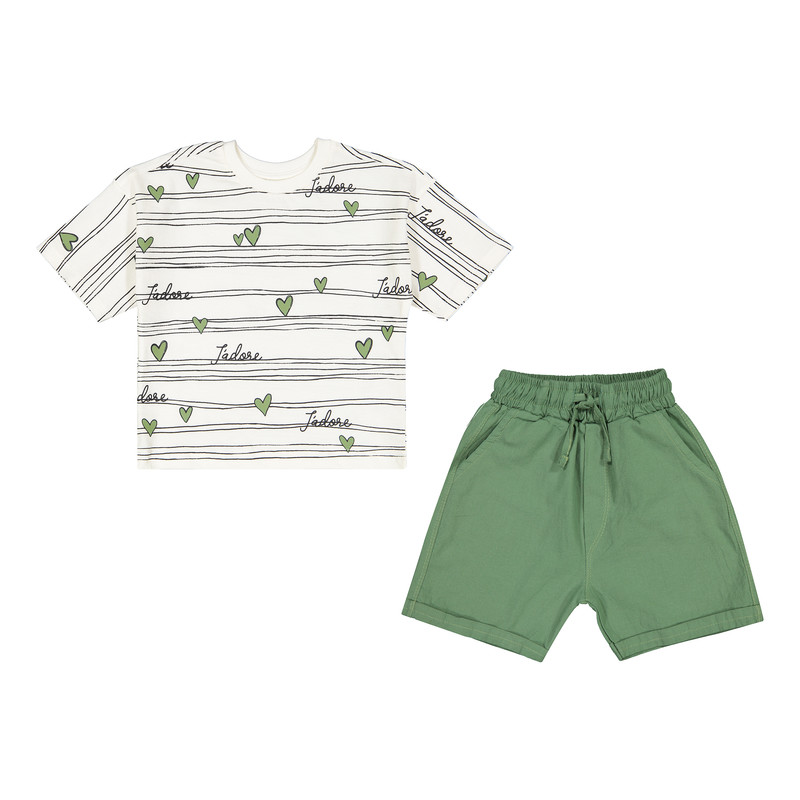 ست تی شرت و شلوارک دخترانه سون پون مدل 1616 رنگ سبز