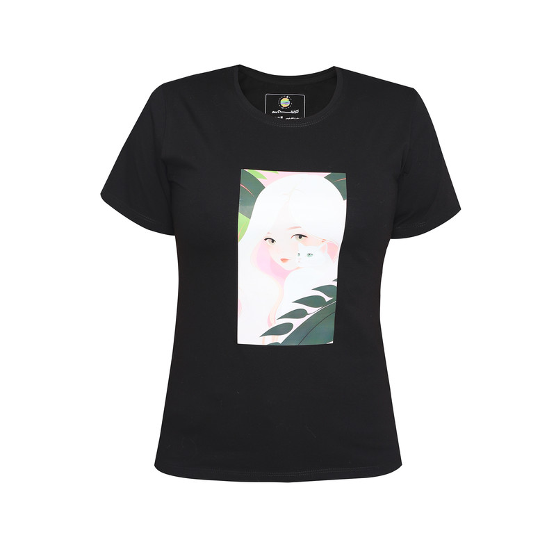 تی شرت آستین کوتاه زنانه ترسه به نگار طرح گربه خانگی کد 184