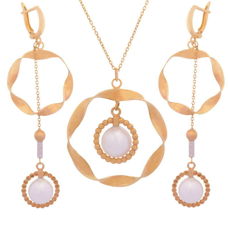 نیم ست طلا 18 عیار زنانه طلای مستجابی مدل ساتینا مرواریدی کد 403611