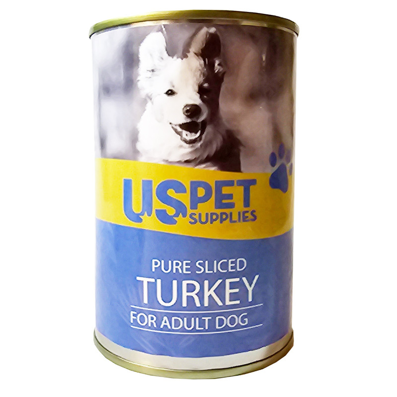 خرید و قیمت کنسرو سگ بالغ یو اس پت مدل گوشت بوقلمون کد 0235 وزن 400 گرم