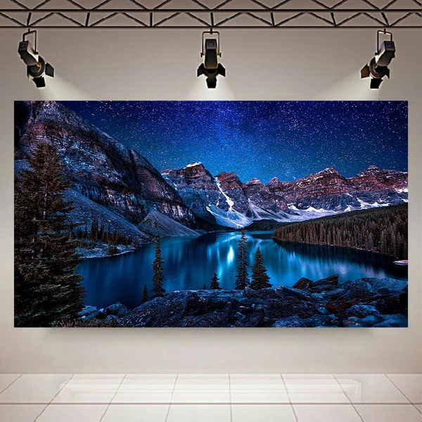 پوستر پارچه ای مدل چرم مخمل طبیعت مدل کوهستان و اسمان پر ستاره کد AR2280