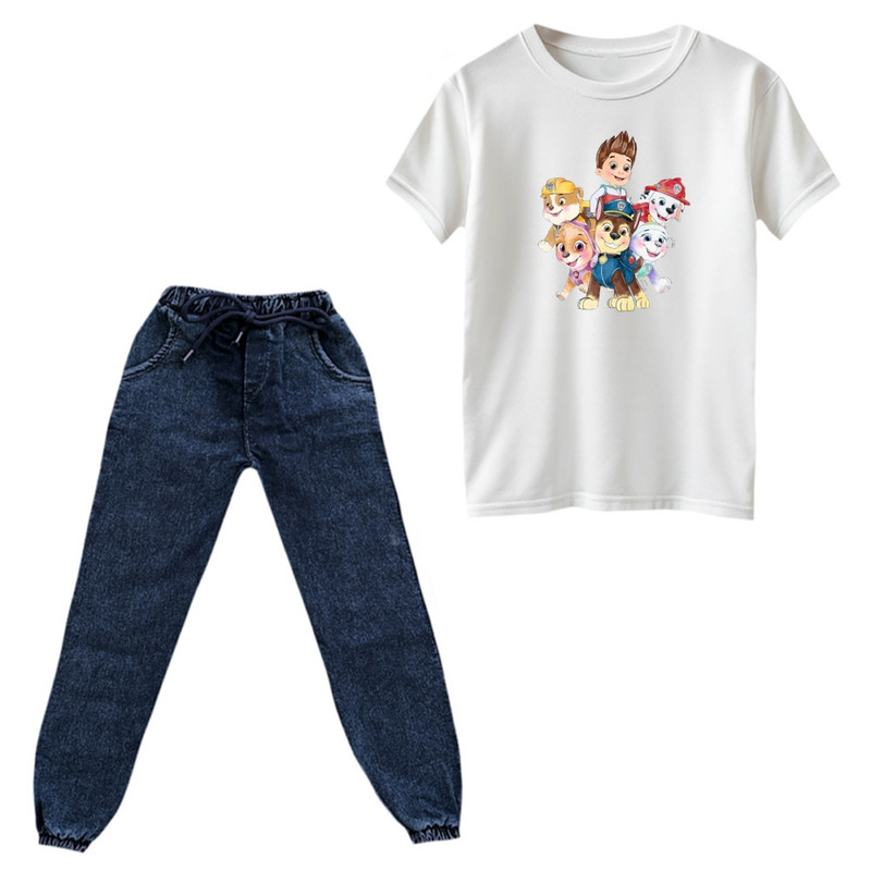 ست تیشرت و شلوار پسرانه مدل سگ نگهبان کد ۲ رنگ سفید