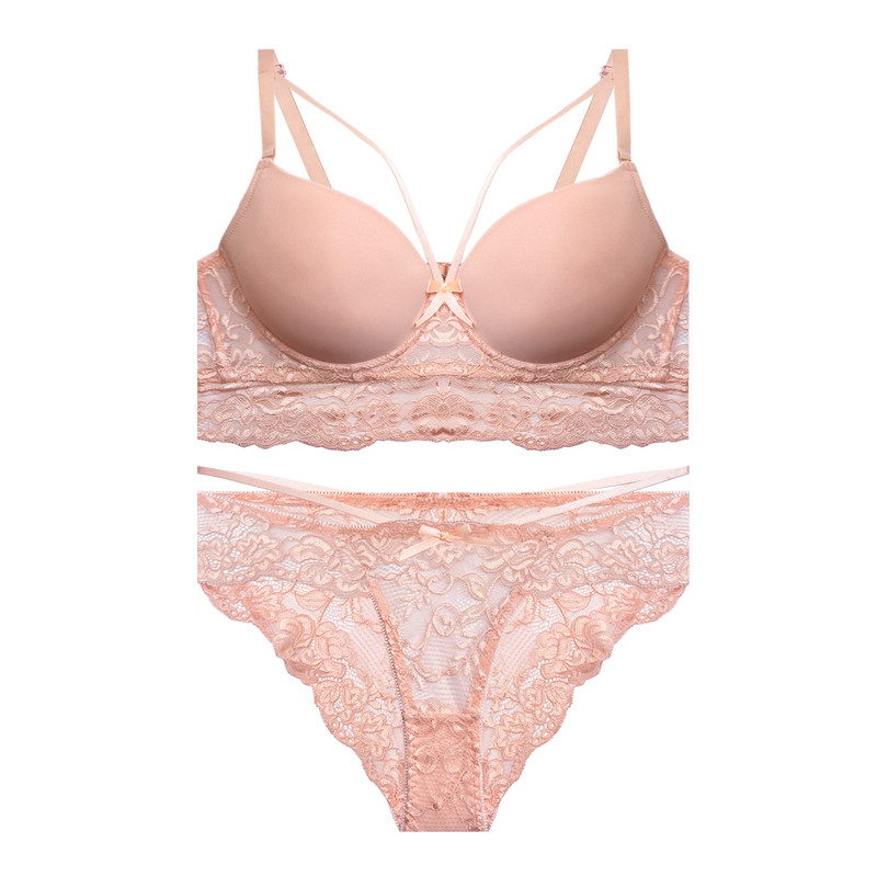 خرید و قیمت ست شورت و سوتین زنانه مدل اسفنجی دکلته جکدار طرح گیپور هارنس دار کد 197831