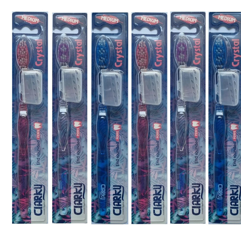 مسواک کلارکی مدل کریستال با برس متوسط بسته 6 عددی