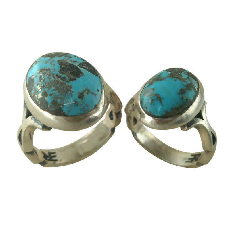 ست انگشتر نقره زنانه و مردانه ملک زیور مدل فیروزه نیشابوری کد 801