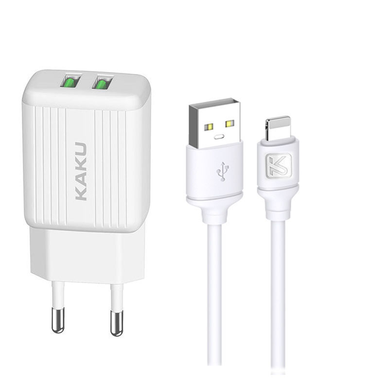 خرید و قیمت شارژر دیواری کاکو مدل KSC-373 به همراه کابل تبدیل لایتنینگ