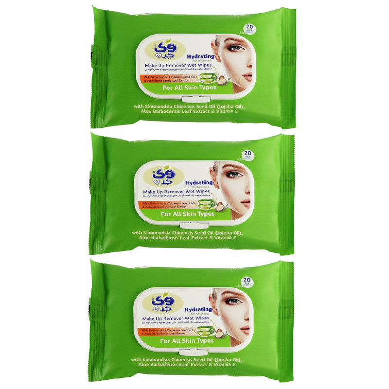 دستمال مرطوب وی کر مدل Jojoba-Aloe Vera سه بسته 20 عددی
