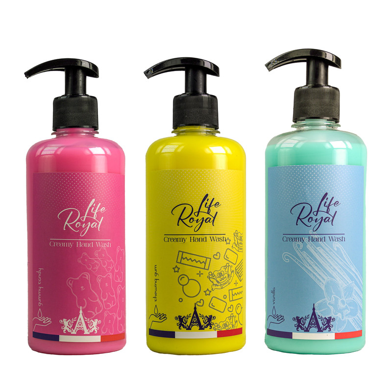 مایع دستشویی رویال لایف مدل رایحه پاستیل و آدامس و وانیل حجم 500 میلی لیتر بسته 3 عددی