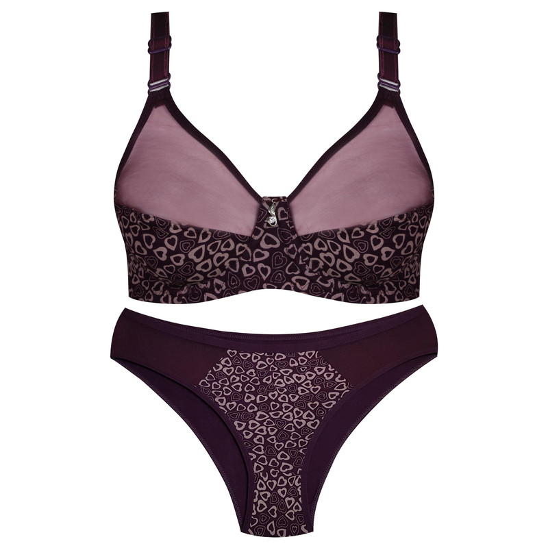 خرید و قیمت ست شورت و سوتین زنانه پانیذ مدل فنردار قلبی کد 9046 رنگ بنفش تیره