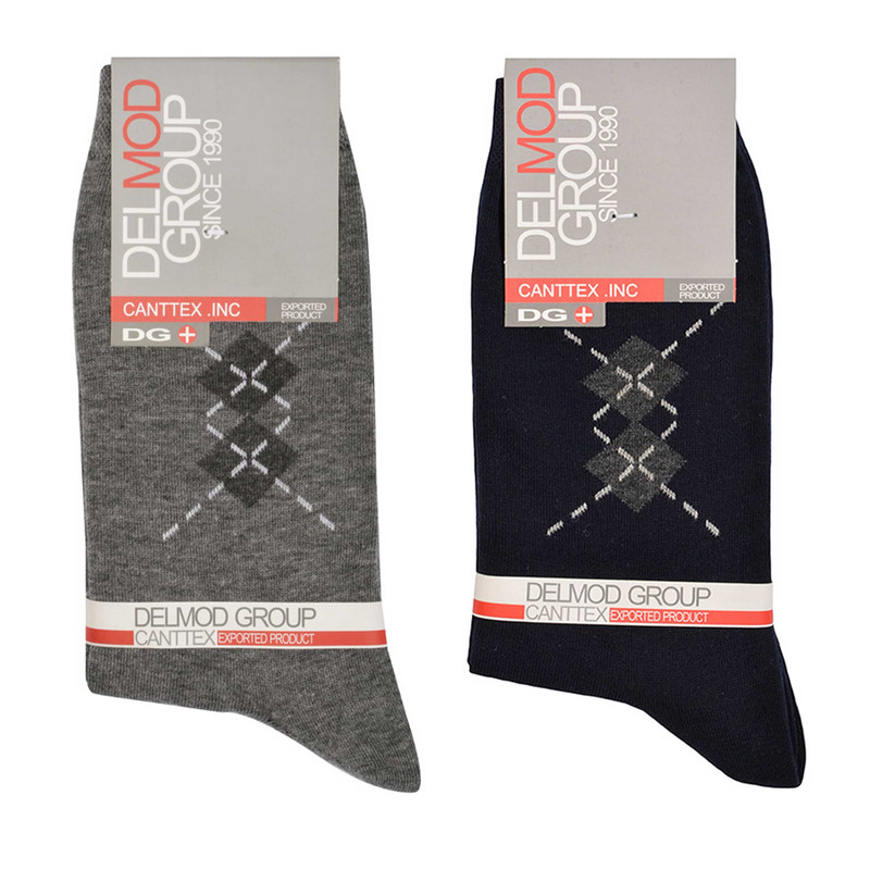 جوراب مردانه دل مد گروپ مدل 249029021 مجموعه 2 عددی نخ پنبه رنگ خاکستری تیره