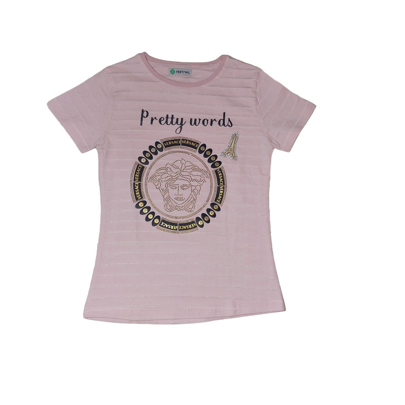 تی شرت آستین کوتاه دخترانه مدل ASH709 رنگ صورتی